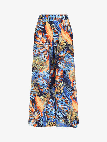Pantalon ample imprimé tropical - Bleu - 1