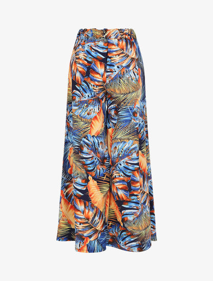 Pantalon ample imprimé tropical - Bleu - 2