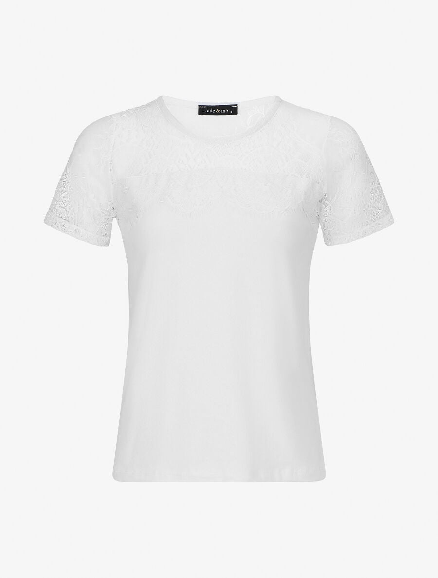 Top uni et dentelle - Blanc - 1