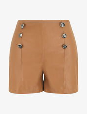 Short en simili taille haute boutonnée - Camel - 1