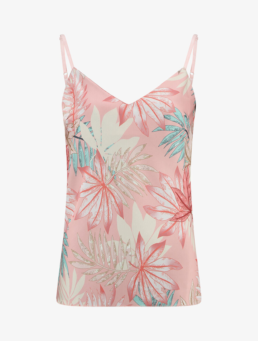 Caraco satiné à imprimé feuilles tropicales - Rose pâle - 1