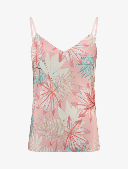 Caraco satiné à imprimé feuilles tropicales - Rose pâle - 1