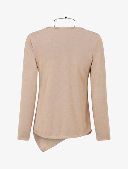 Pull fin uni à bas asymétrique - Beige - 2