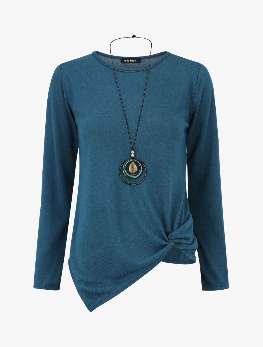 Pull fin uni à bas asymétrique - Bleu canard - 1
