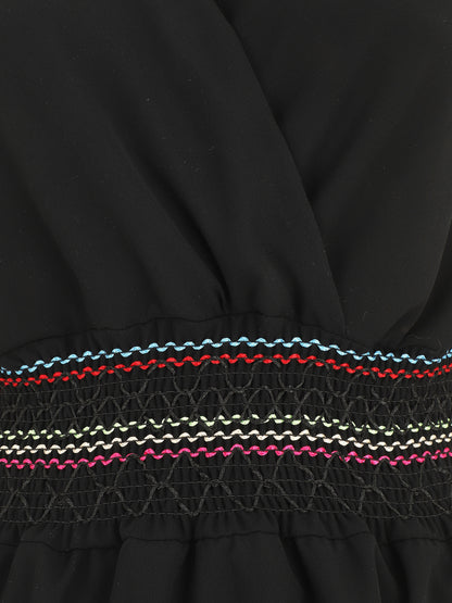 Robe mi-longue sans manches taille élastiquée stylisée - Noir - 3