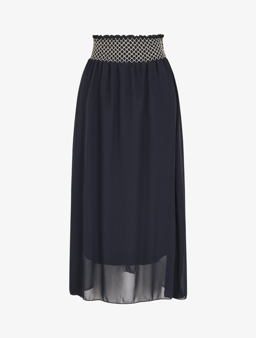 Jupe longue à taille élastiquée stylisée - Marine - 1
