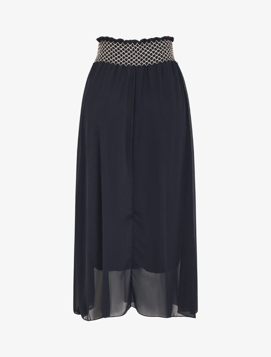 Jupe longue à taille élastiquée stylisée - Marine - 2