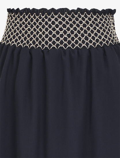 Jupe longue à taille élastiquée stylisée - Marine - 3