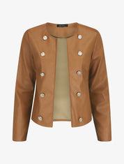 Veste droite boutonnée en simili - Camel - 5