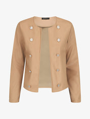 Veste droite boutonnée en simili - Beige - 1