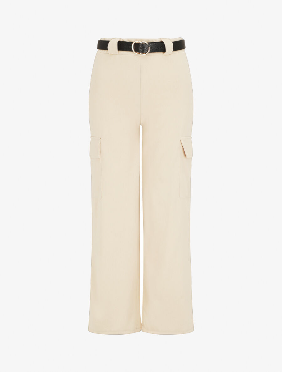 Pantalon fluide style cargo - Beige - 5
