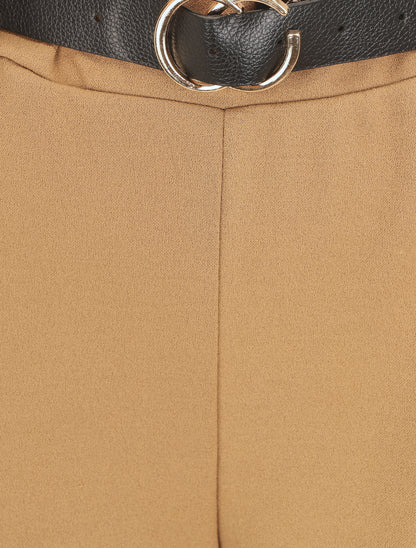 Pantalon large uni taille haute - Camel - 3