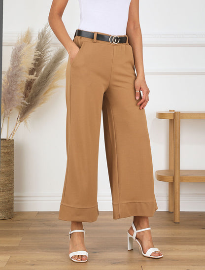 Pantalon large uni taille haute - Camel - 4