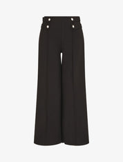Pantalon fluide uni à boutons décoratifs - Noir - 1