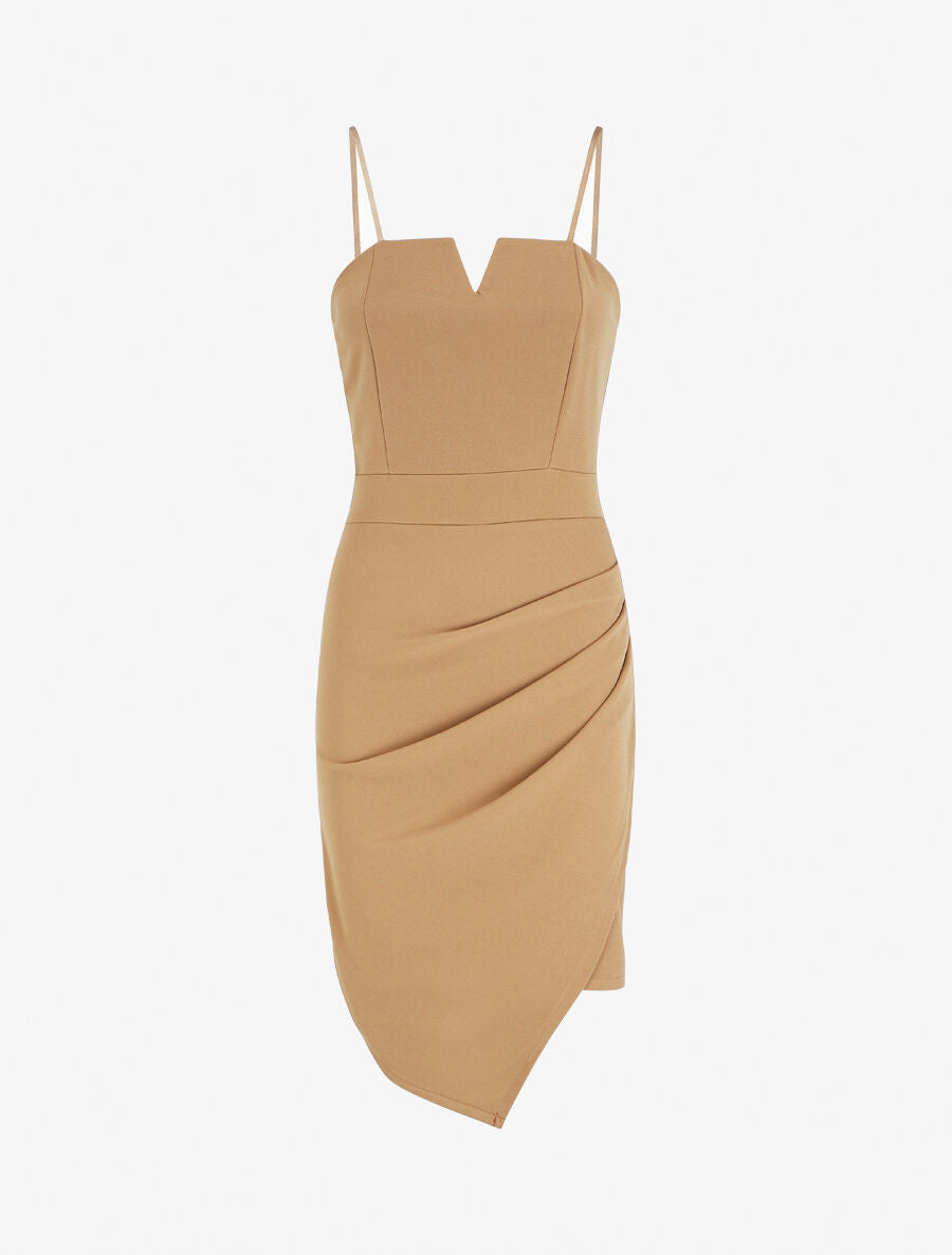 Robe ajustée unie effet drapé - Camel - 1