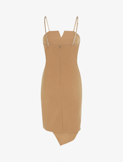 Robe ajustée unie effet drapé - Camel - 2