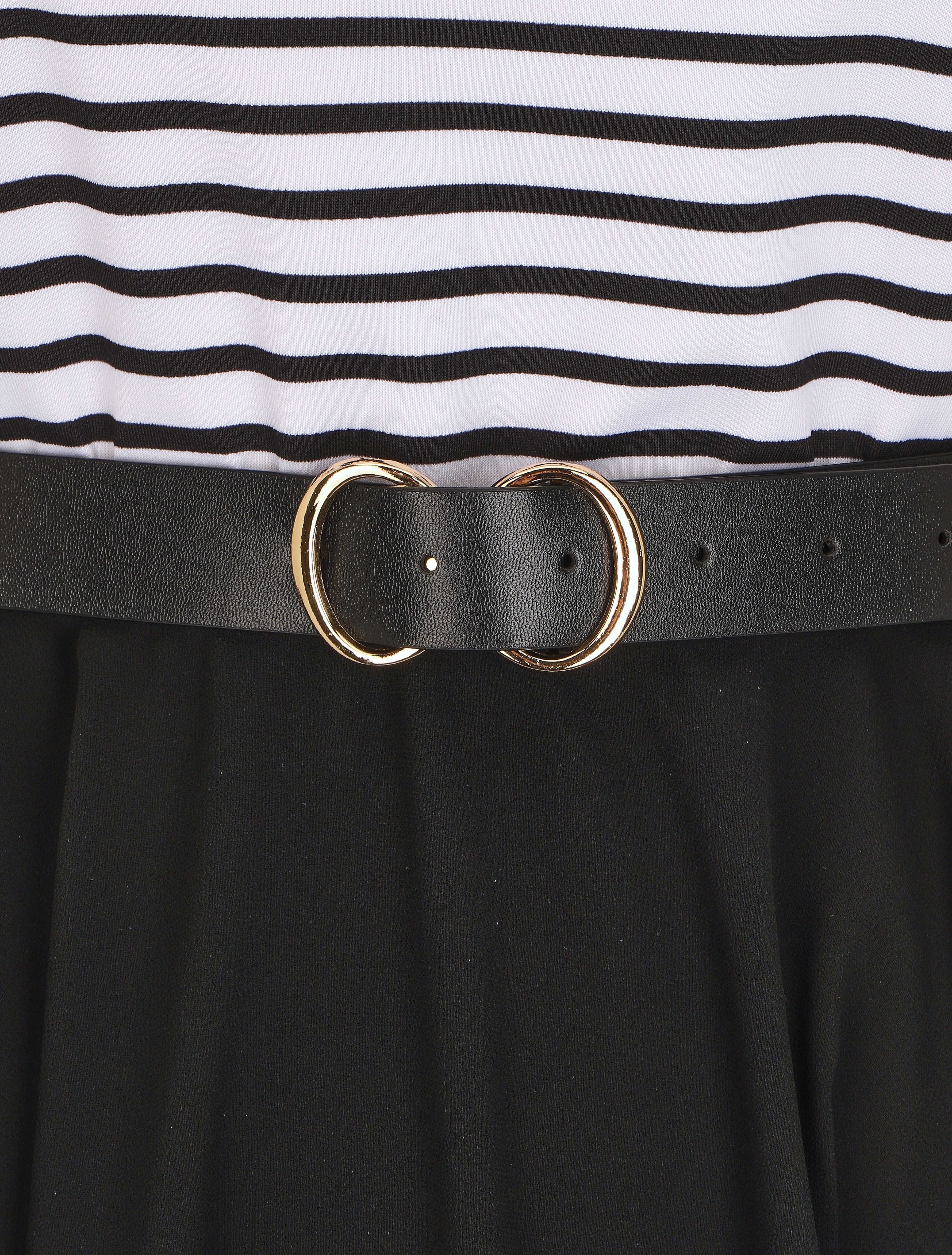 Robe bi-matière à col rond - Noir - 3
