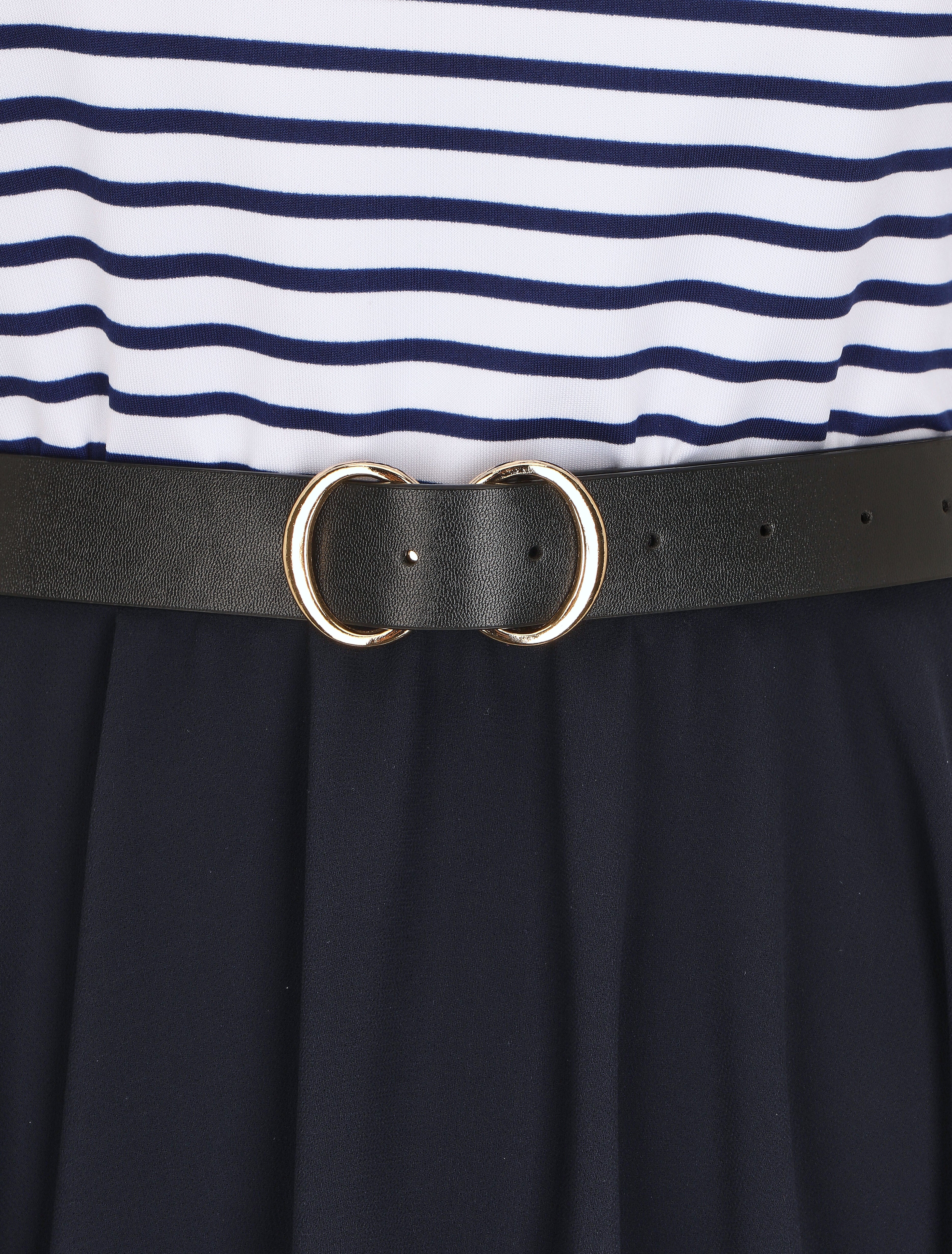 Robe bi-matière à col rond - Marine - 3