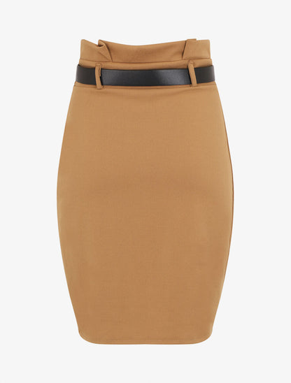 Jupe unie style portefeuille - Camel - 2