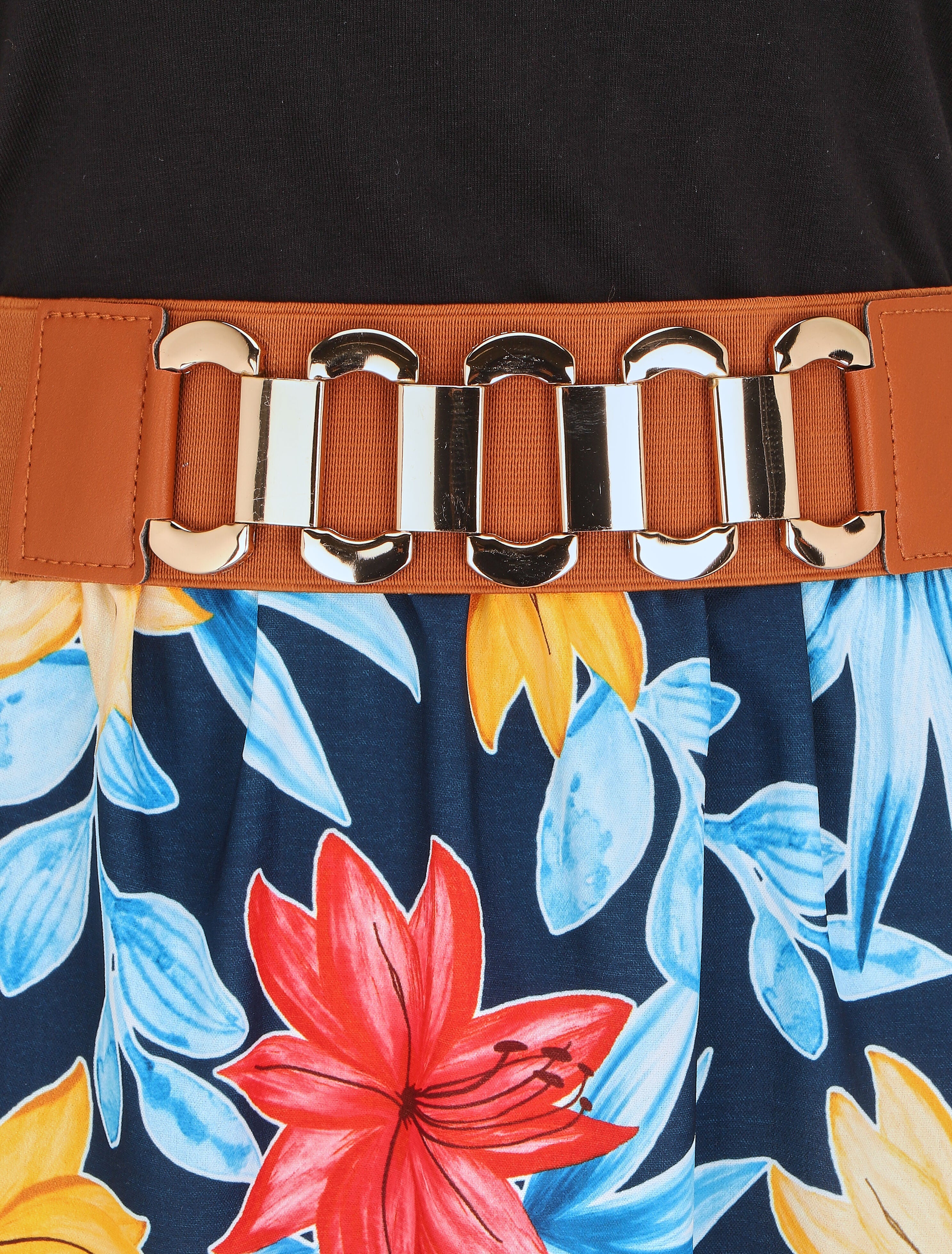 Robe longue évasée sans manches imprimé fleurs de lys - Marine - 3