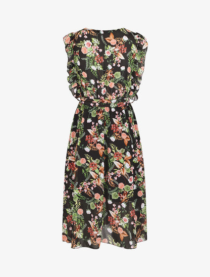 Robe en voile élastiquée à imprimé fleurs - Noir - 2