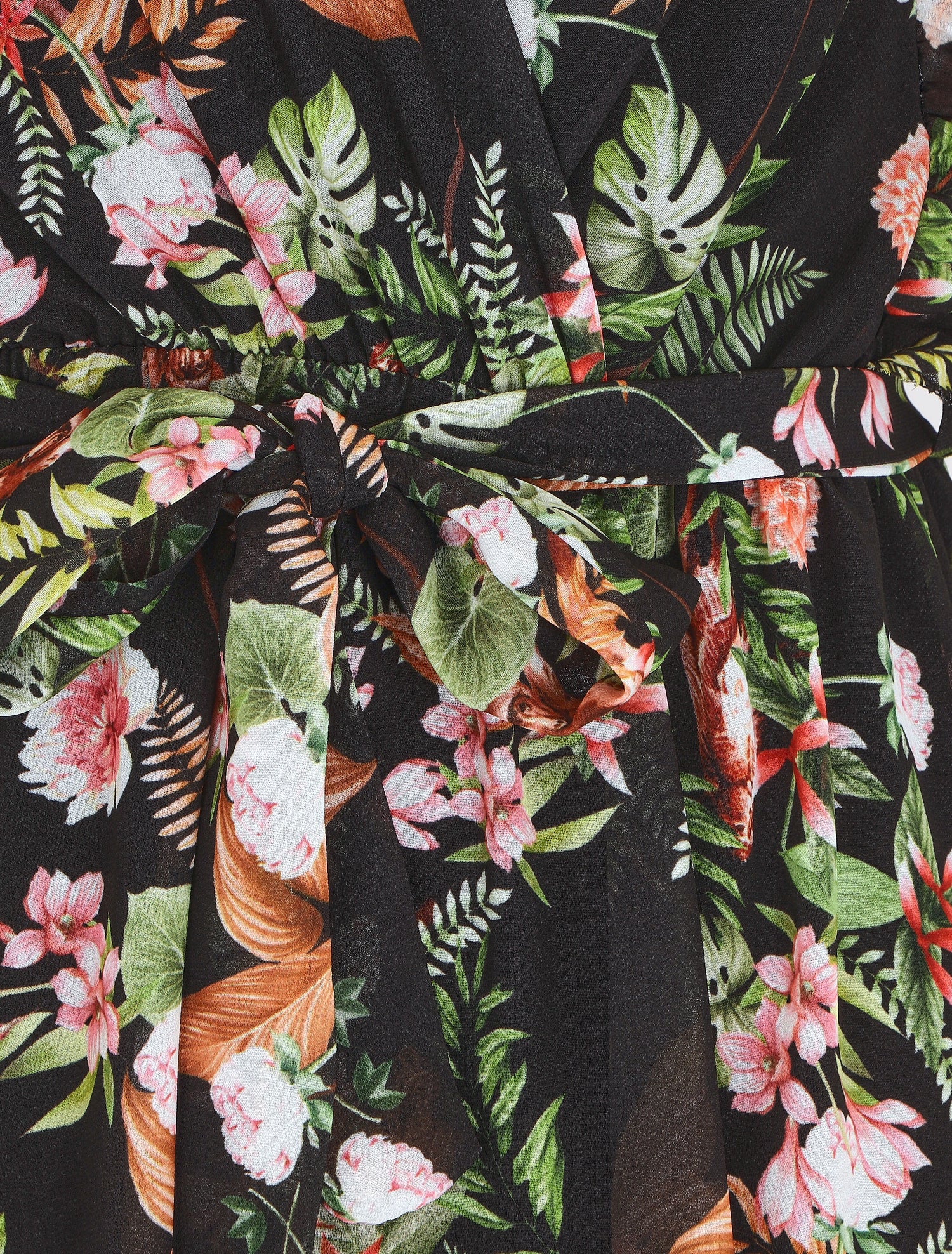 Robe en voile élastiquée à imprimé fleurs - Noir - 3