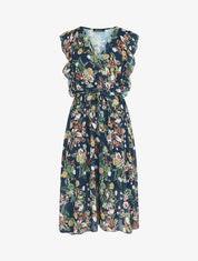 Robe en voile élastiquée à imprimé fleurs - Marine - 1