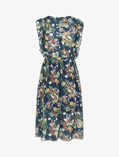 Robe en voile élastiquée à imprimé fleurs - Marine - 2