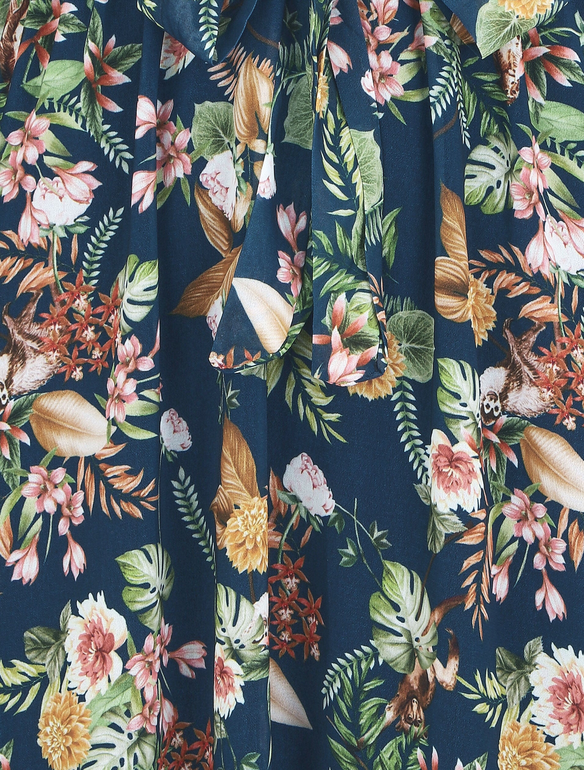 Robe en voile élastiquée à imprimé fleurs - Marine - 3