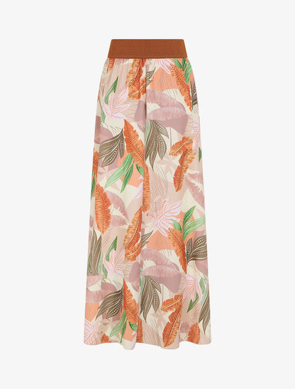 Jupe longue à imprimé feuilles - Beige - 2