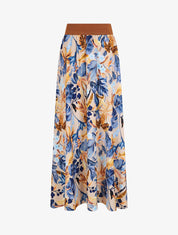 Jupe longue à imprimé feuilles tropical - Beige - 4