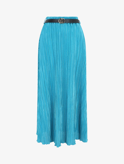 Jupe longue évasée plissée - Bleu canard - 1