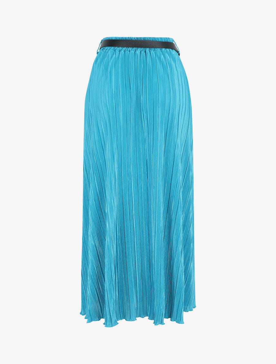 Jupe longue évasée plissée - Bleu canard - 2