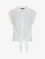 Chemise plissée à noeud et manches courtes - Blanc - 1