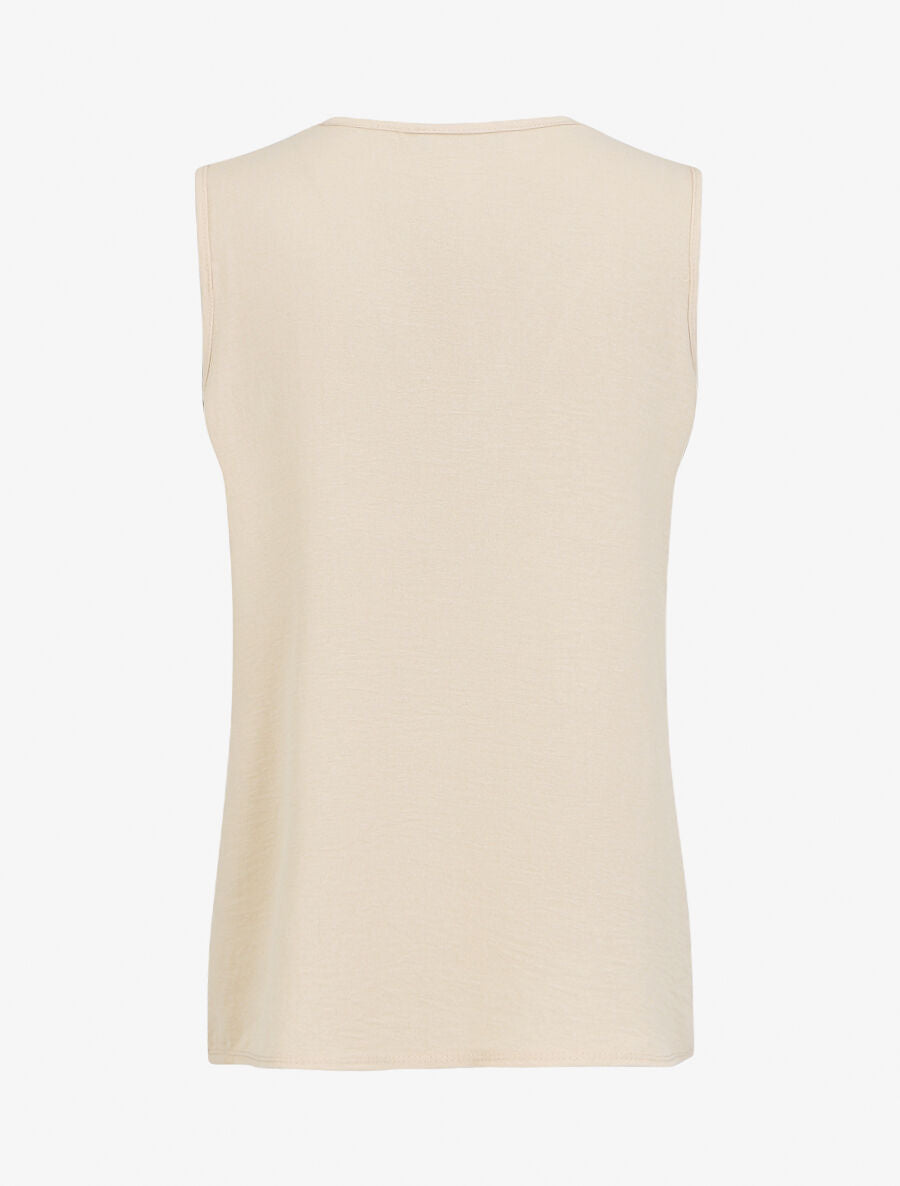 Top droit sans manches col V - Beige - 2