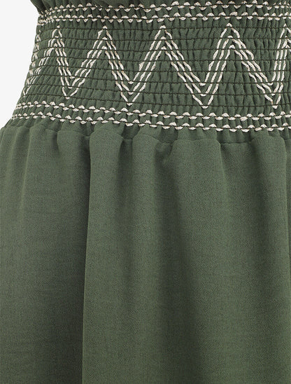 Jupe longue à taille élastiquée - Kaki - 3