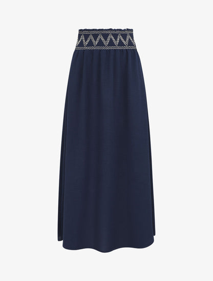 Jupe longue à taille élastiquée - Marine - 1