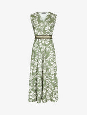 Robe longue imprimé fleuri à taille élastiquée irisée - Kaki - 1