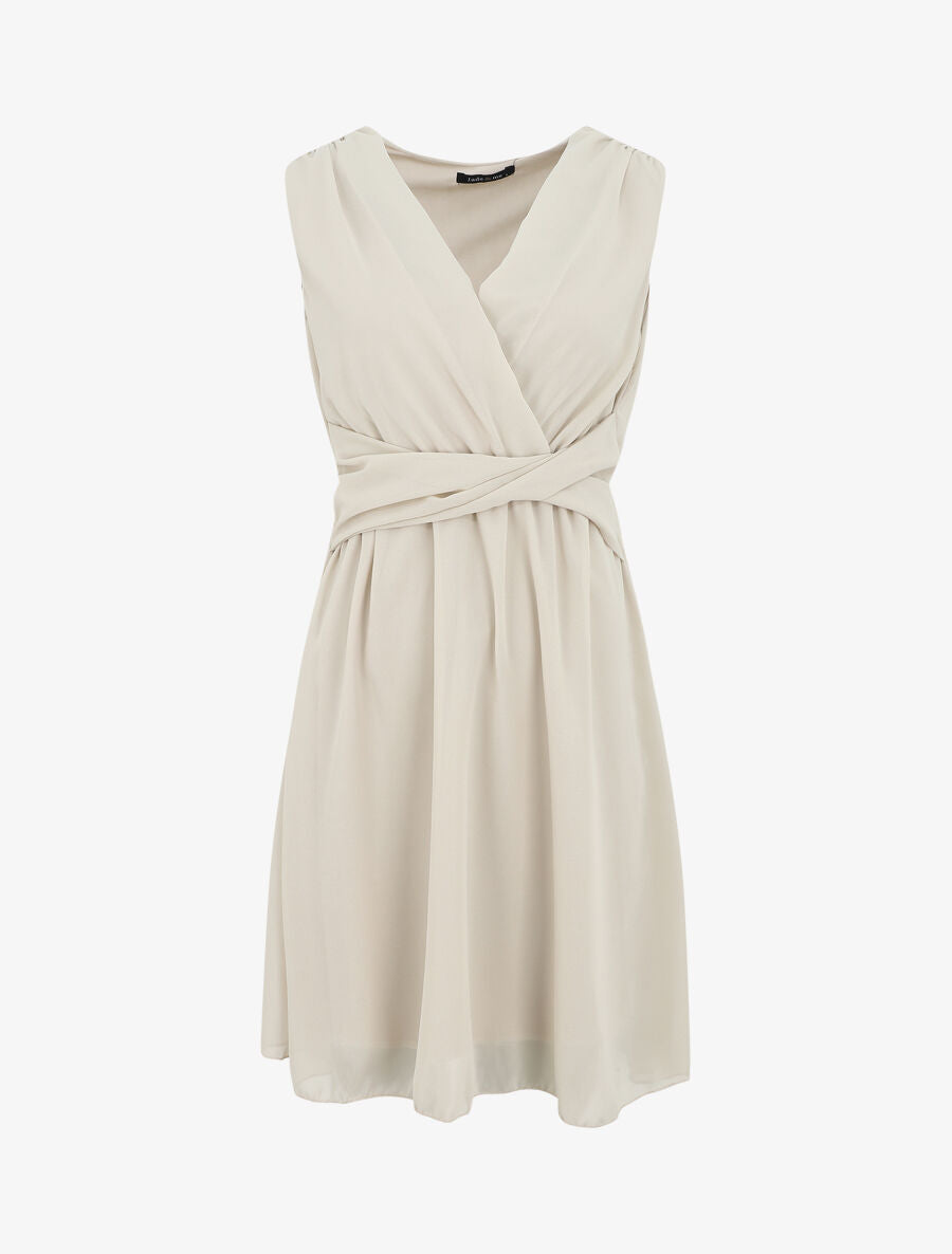 Robe fluide sans manches évasée - Beige - 5