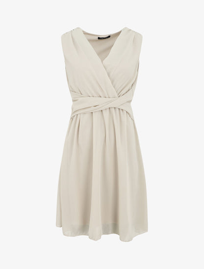 Robe fluide sans manches évasée - Beige - 5