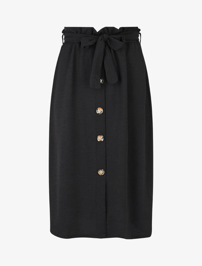 Jupe mi-longue droite taille haute - Noir - 1