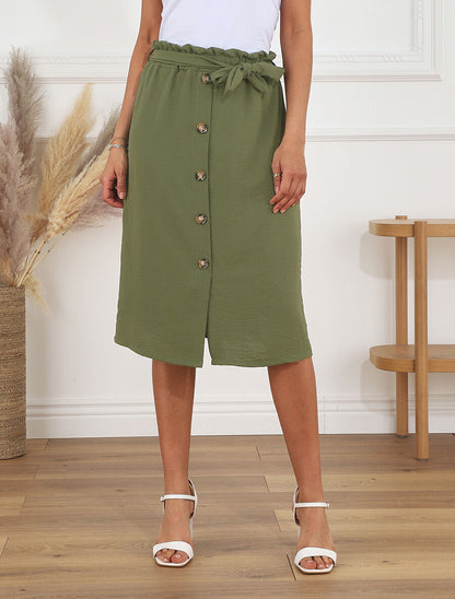 Jupe mi-longue droite taille haute - Kaki - 4