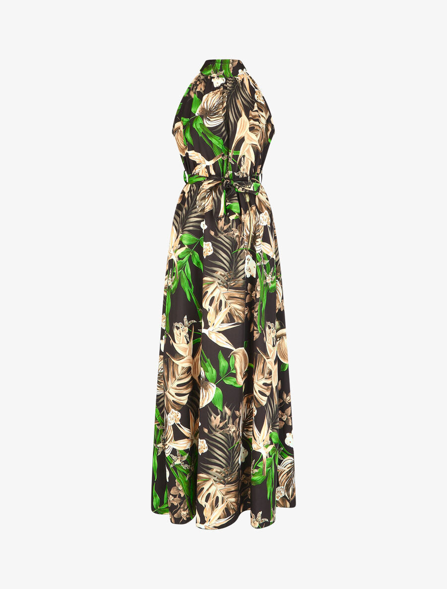 Robe longue tropicale sans manches - Noir - 1