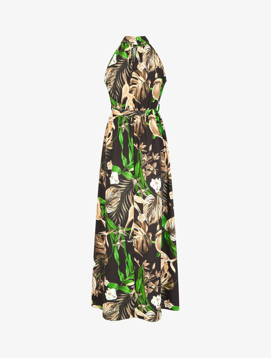 Robe longue tropicale sans manches - Noir - 2