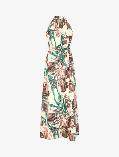 Robe longue tropicale sans manches - Beige - 2