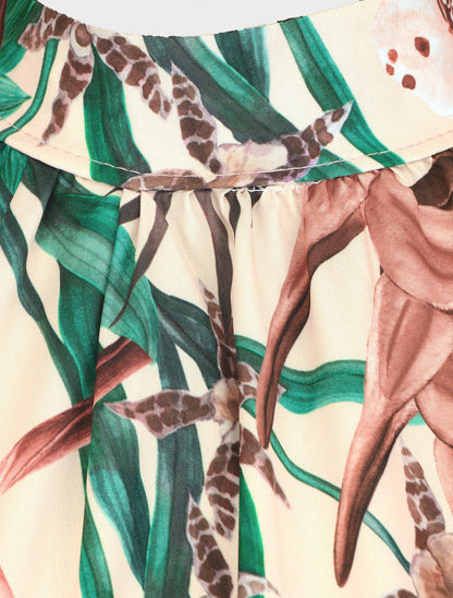 Robe longue tropicale sans manches - Beige - 3