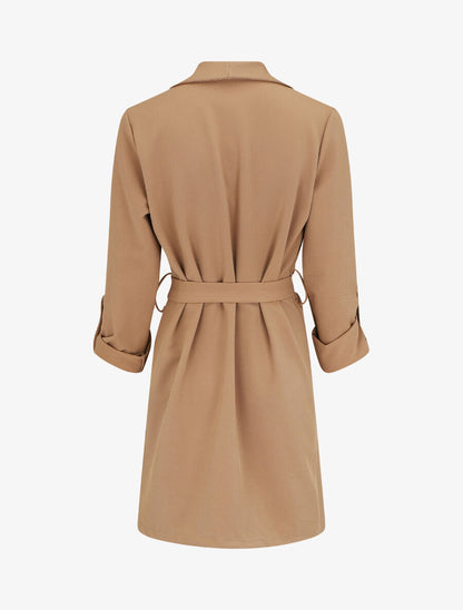 Veste mi-longue col cascade - Taupe - 2