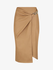 Jupe style portefeuille mi-longue en simili - Camel - 5