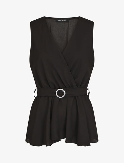 Top péplum sans manches - Noir - 1