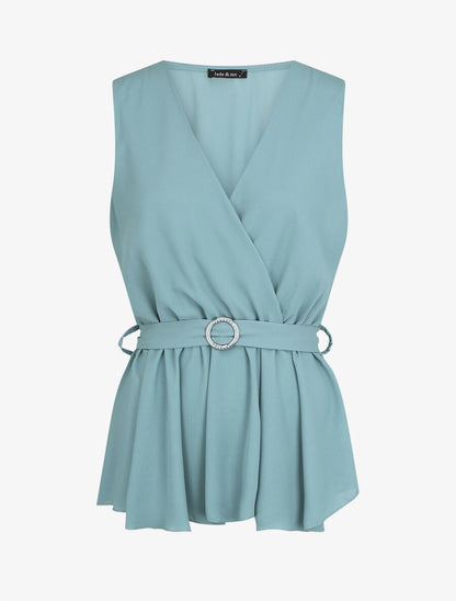 Top péplum sans manches - Turquoise - 1